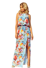 Load image into Gallery viewer, Light Blue Floral Side Slit Maxi Dress
