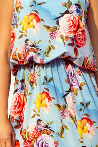 Light Blue Floral Side Slit Maxi Dress