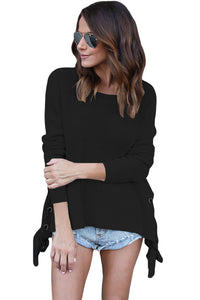 Black Long Sleeve Lace up Sided Sweater