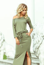 Load image into Gallery viewer, Green Off the Shoulder Side Slit Maxi Dress
