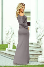 Load image into Gallery viewer, Gray Off the Shoulder Side Slit Maxi Dress
