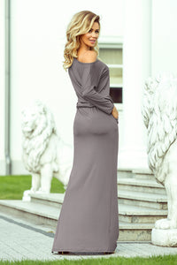Gray Off the Shoulder Side Slit Maxi Dress