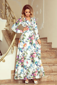 Floral Long Sleeve Belted Maxi Dress