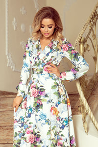 Floral Long Sleeve Belted Maxi Dress
