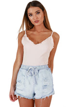 Load image into Gallery viewer, Light Blue Wash Distressed Denim Shorts
