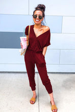 Load image into Gallery viewer, Wine Wrap Jogger Jumpsuits
