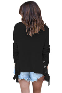 Black Long Sleeve Lace up Sided Sweater