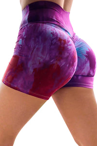 Multicolor Tie-dye Print Booty Yoga Shorts