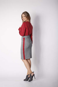 Gray Side Stripe Knee Length Skirt