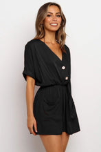 Load image into Gallery viewer, Black V Neck Tunic Romper with Pockets
