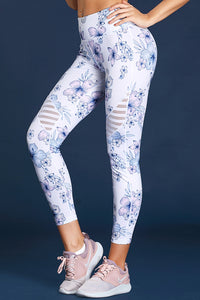 White Cutout Insert Floral Yoga Leggings