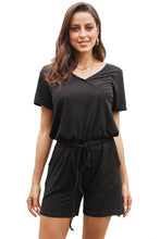 Load image into Gallery viewer, Black Casual Loose Short Sleeve Romper with Pockets
