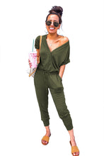 Load image into Gallery viewer, Army Green V Neck Wrap Front Jumpsuits
