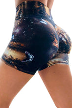 Load image into Gallery viewer, Black Galaxy Print Booty Yoga Shorts
