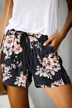 Load image into Gallery viewer, Black Floral Print Drawstring Casual Elastic Waist Pocketed Shorts
